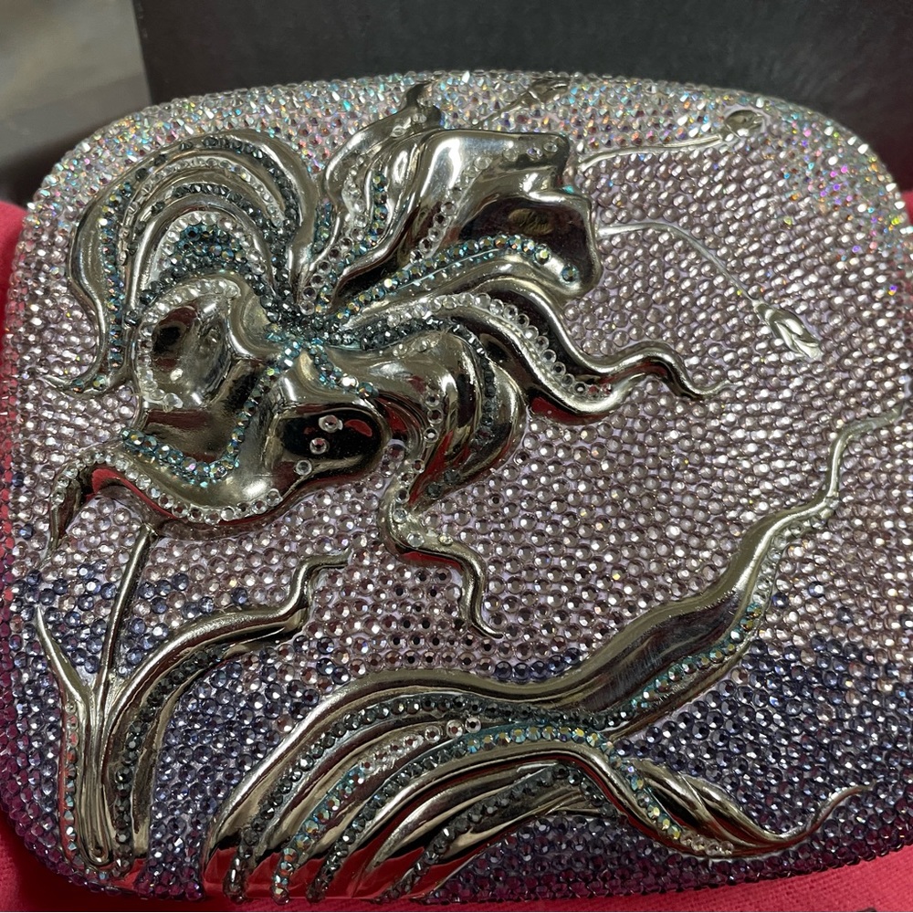 Judith Leiber SWAROVSKI CRYSTAL FLOWER Purple Lily Flower-Minaudière Clutch Bag